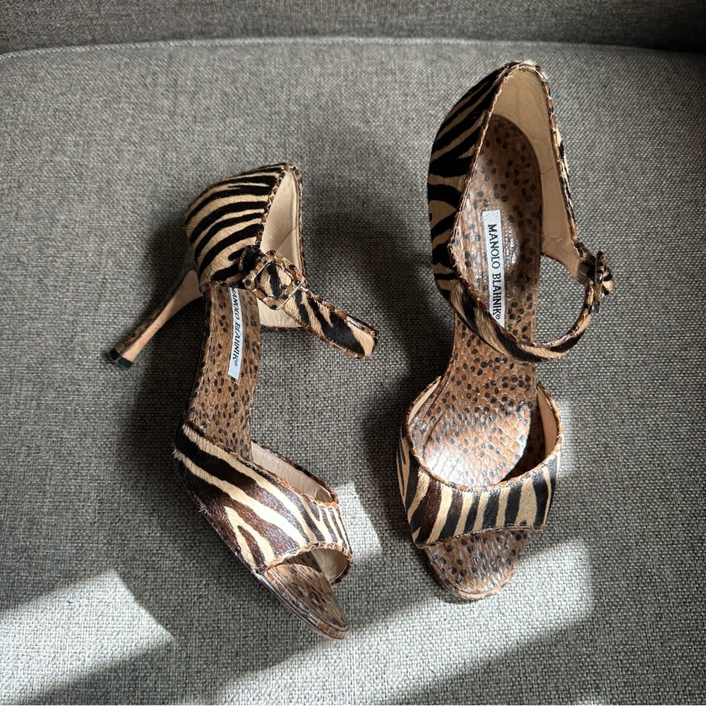 Manolo Blahnik snakeskin & cowhide zebra pattern heels